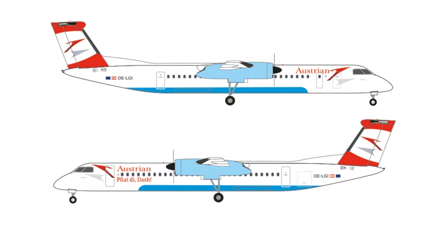 Herpa 536011 - Austrian Airlines Bombardier Q400 “Pfiat Di, Dash!” – OE-LGI “Eisenstadt”