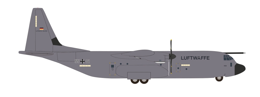 Herpa 537438 - Luftwaffe C-130J-30 Super Hercules - Binational Air Transport Squadron - 55+01 - 1:500