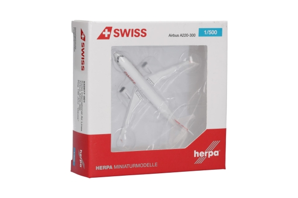 Herpa 532877-001 - Swiss International Air Lines Airbus A220-300 – HB-JCU “Davos” - 1:500