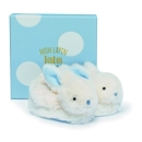 Doudou DC1309 - Bonbon Hase Füsslinge mit Rassel, blau 0-6M Lapin Bonbon